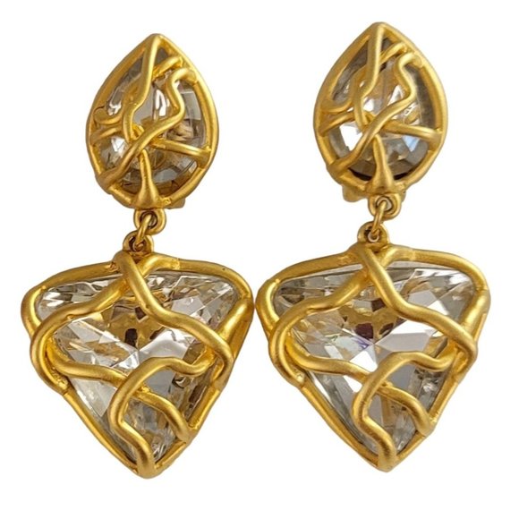 Norma Jean Matte Gold Tone Modernist Brutalist Teardrop Clip-On Earrings K984 - Picture 9 of 9